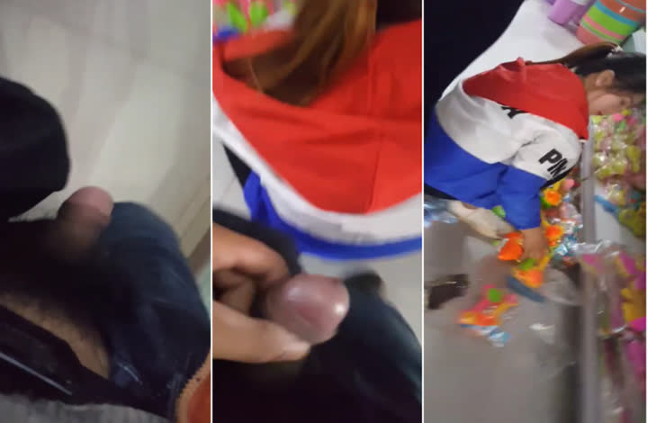 在两元店服务员妹子身后偷偷撸封面
